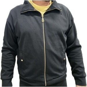 Tommy‎ Bahama Men's L/G Black Full Zip Ribbed Jacket Pineapple TB Zipper...